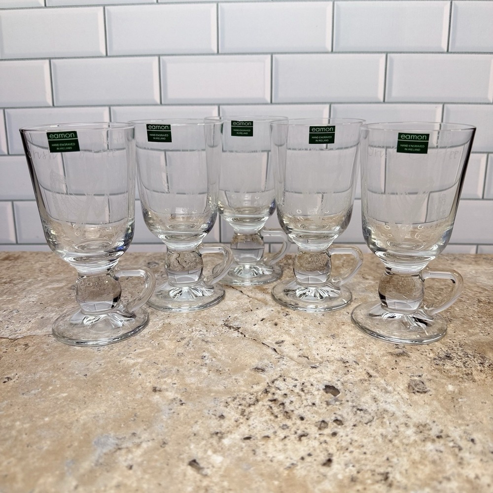 Eamon Handcut Ireland Etched Harp Shamrock Irish Coffee Glass Mug